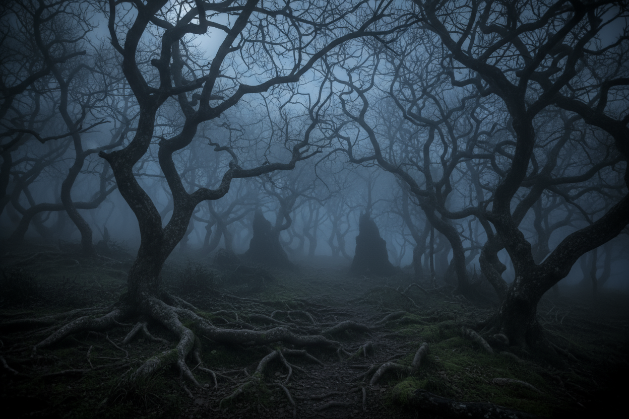 gruseliger dunkler wald